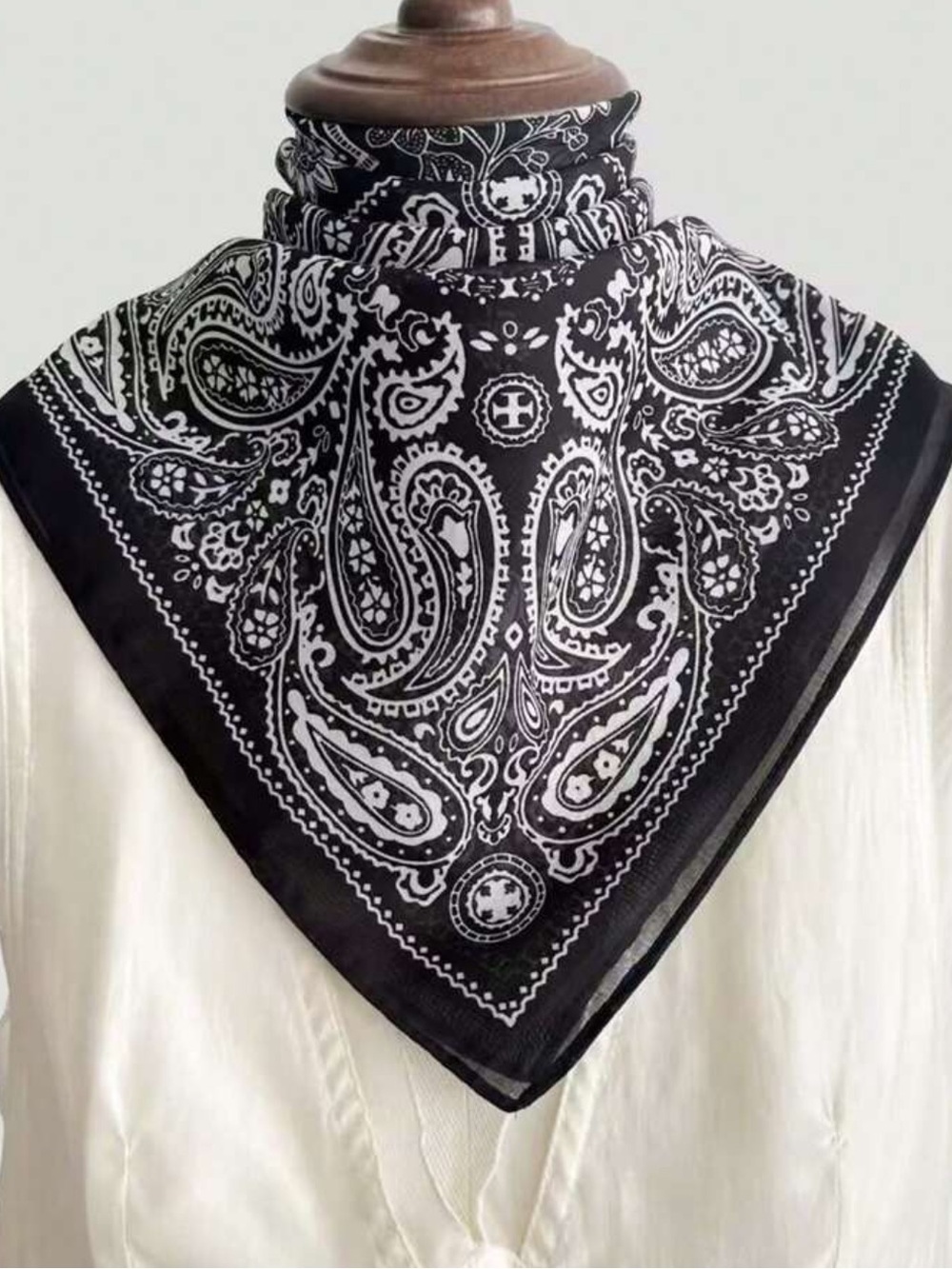 Black & White Paisley Bandana Scarf 27.5”